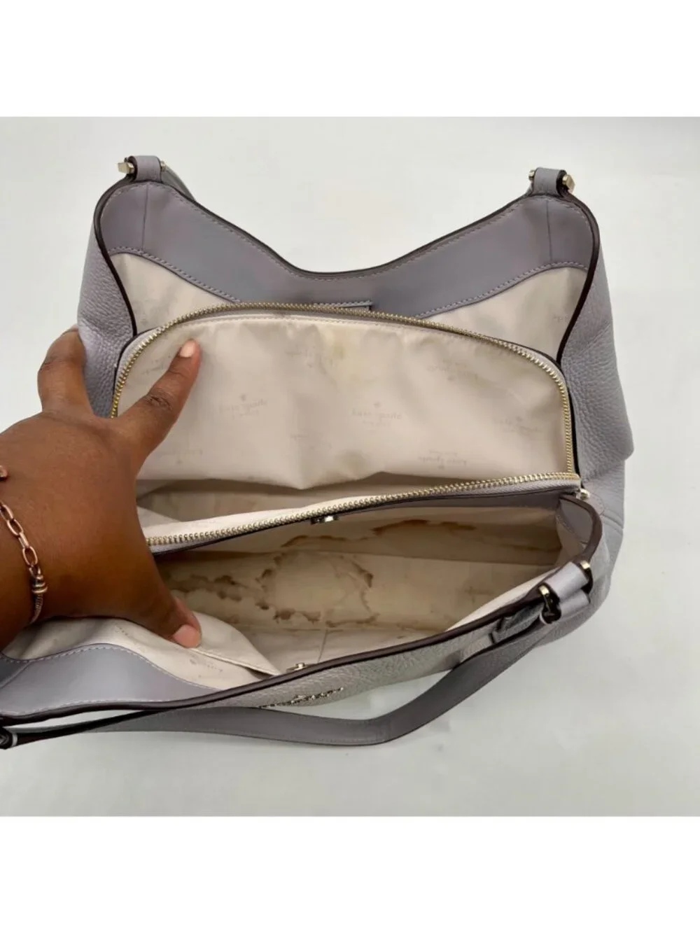 Kate Spade Gray And Cream Pebbled Leather Satchel Set